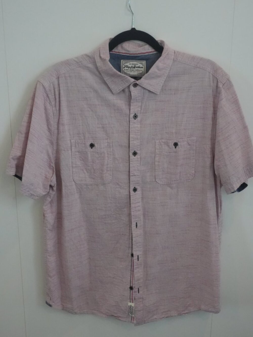 Flag & Anthem Short Sleeve Button-Up Shirt Washed Red/Pink Heather Men's L